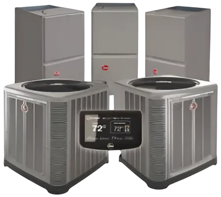 Air conditioners, furnaces and a thermostat shown on Military City’s site