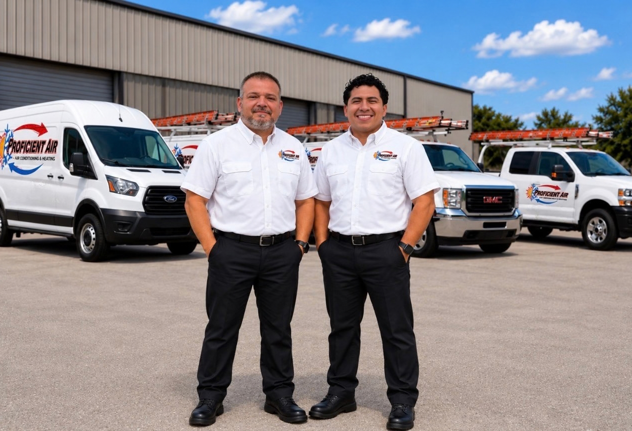 Proficient Air team pictured with company service vans